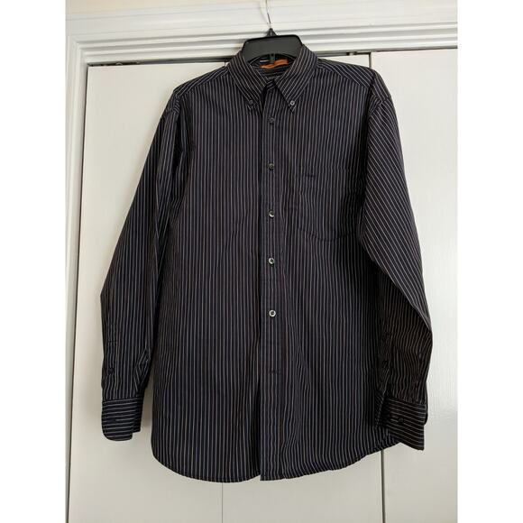 Dockers Mens Size Medium Stain Defender Long Sleeve Button Down Shirt Blue Strip - Picture 1 of 6